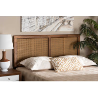 Baxton Studio MG9725-1-Ash Walnut Rattan-HB-Full Baxton Studio Gilbert Mid-Century Modern Ash Walnut Finished Wood and Synthetic Rattan Full Size Headboard